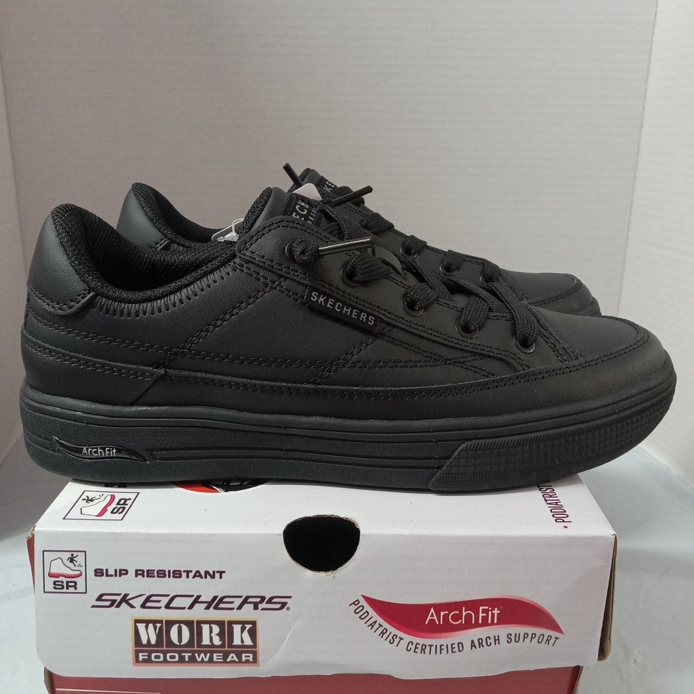 Skechers Arch‎ Fit Arcade Black Women's Slip Resistant No Tie Slip On Size 7